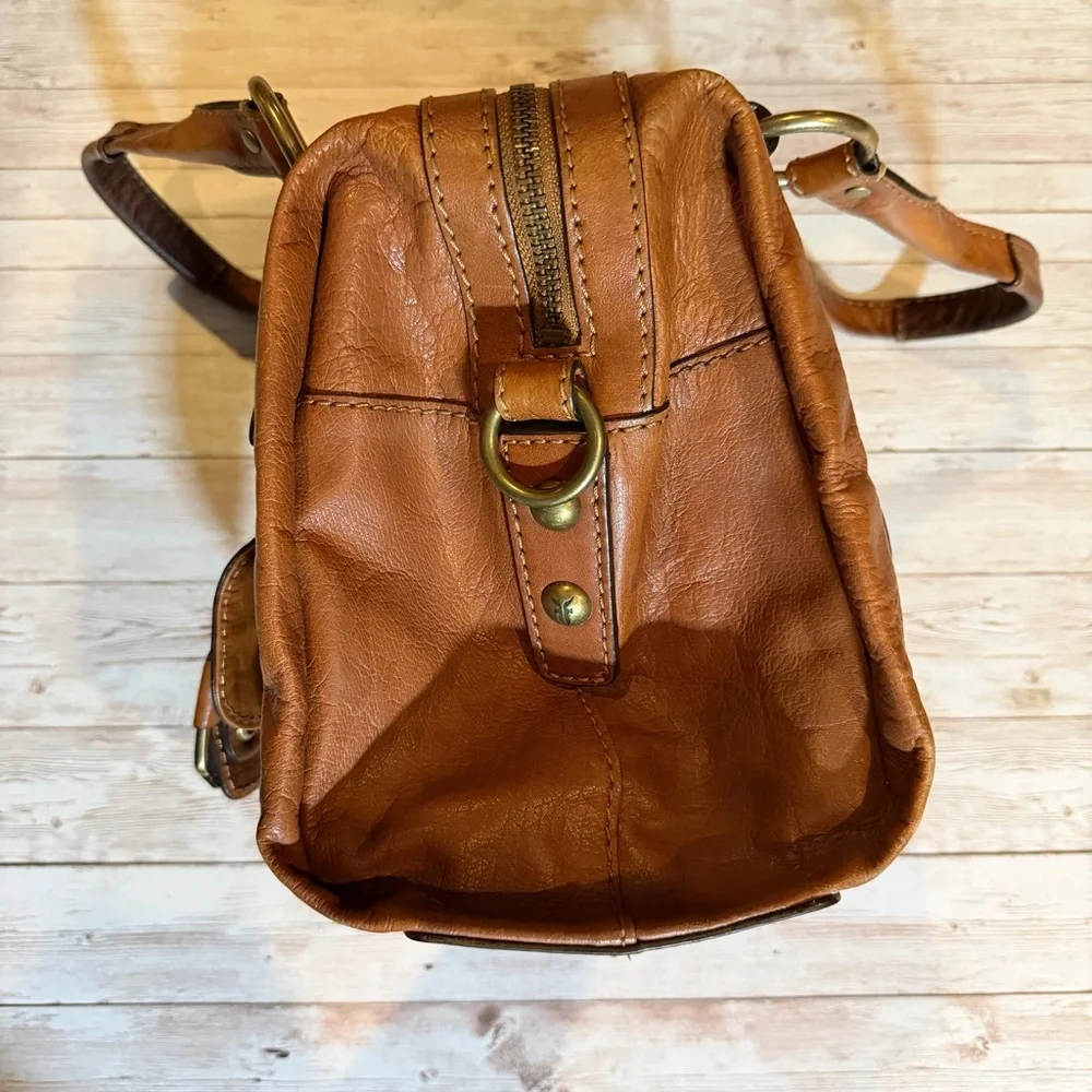 Frye Tan Leather Satchel with Studded Detail